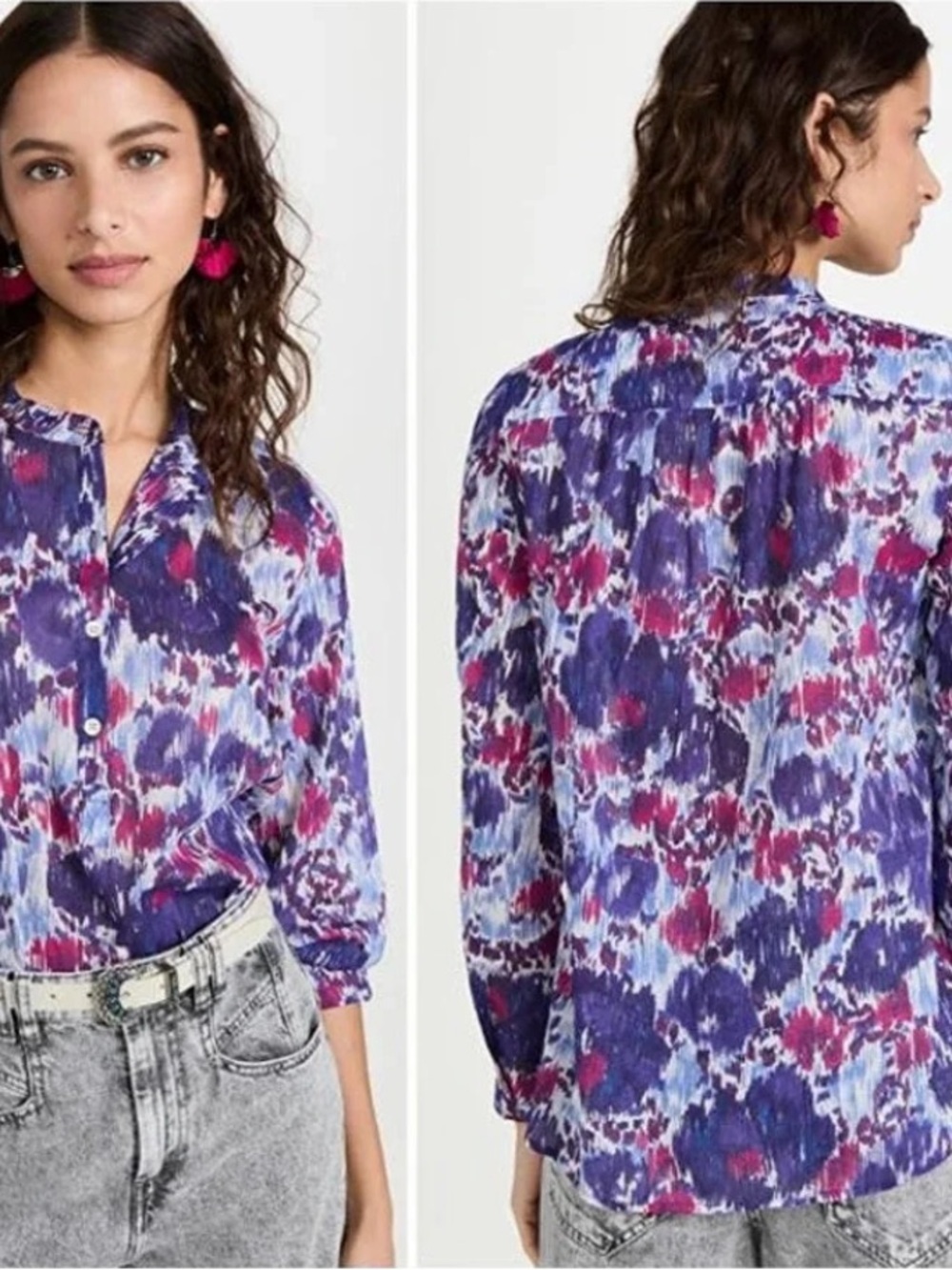 Isabel Marant Etoile Maria Ikat Floral Button Closure Top Blouse